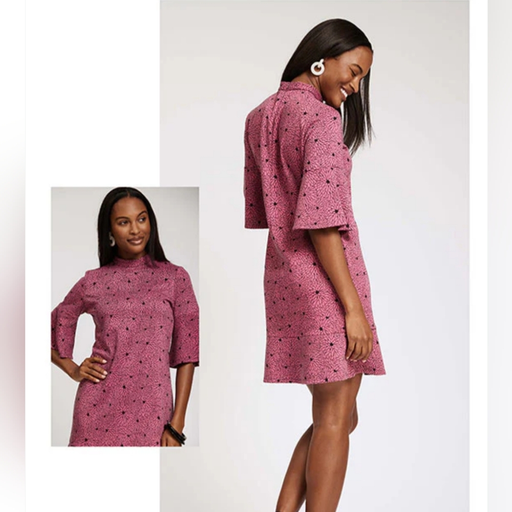Tyler Boe Mindy Floral  Jacquard Pink Dress With Bell Sleeves